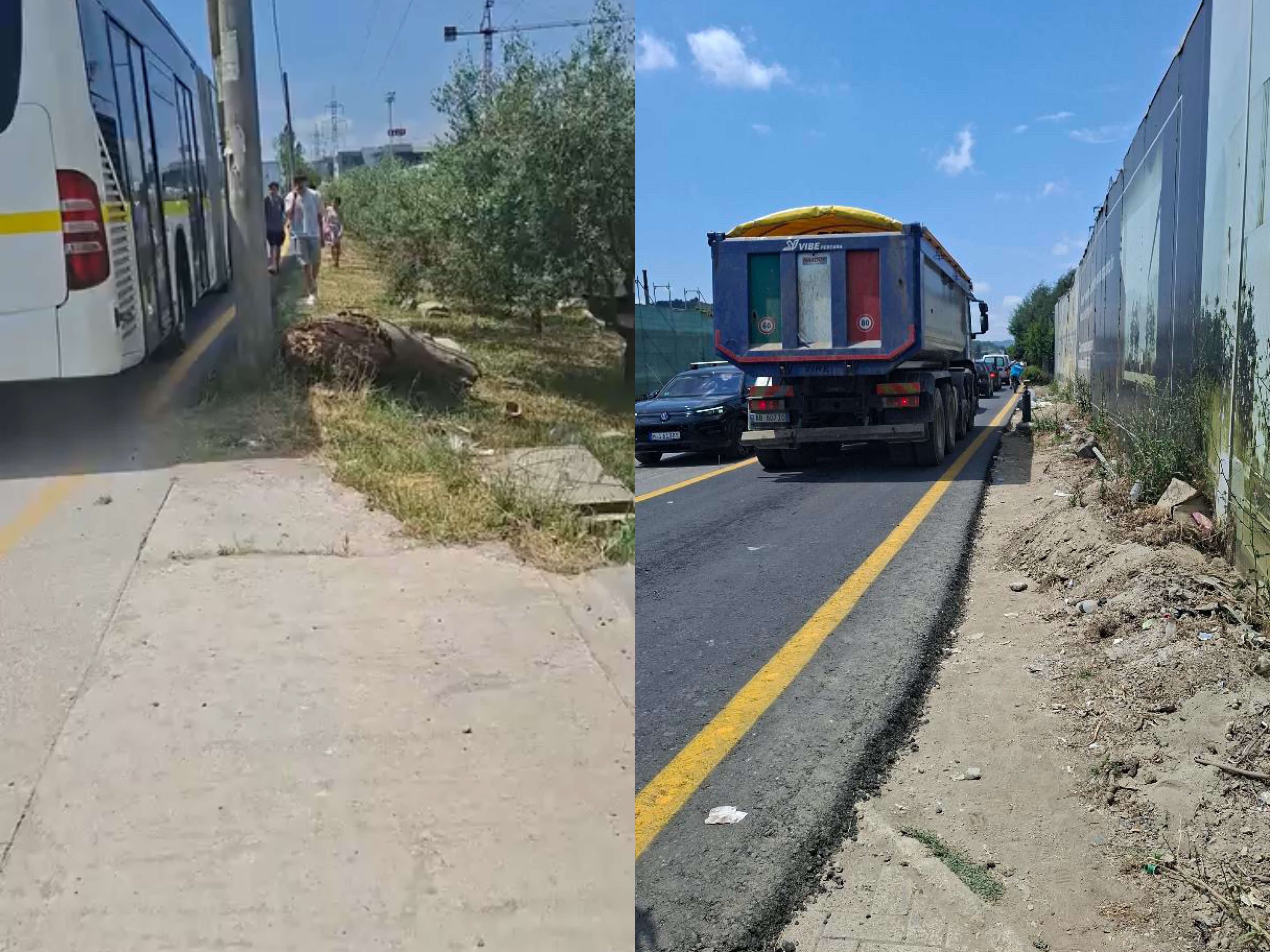 Punimet e mbikalimit në rrugën dytësore bllokojnë trotuarin  qytetarët ecin mes makinave
