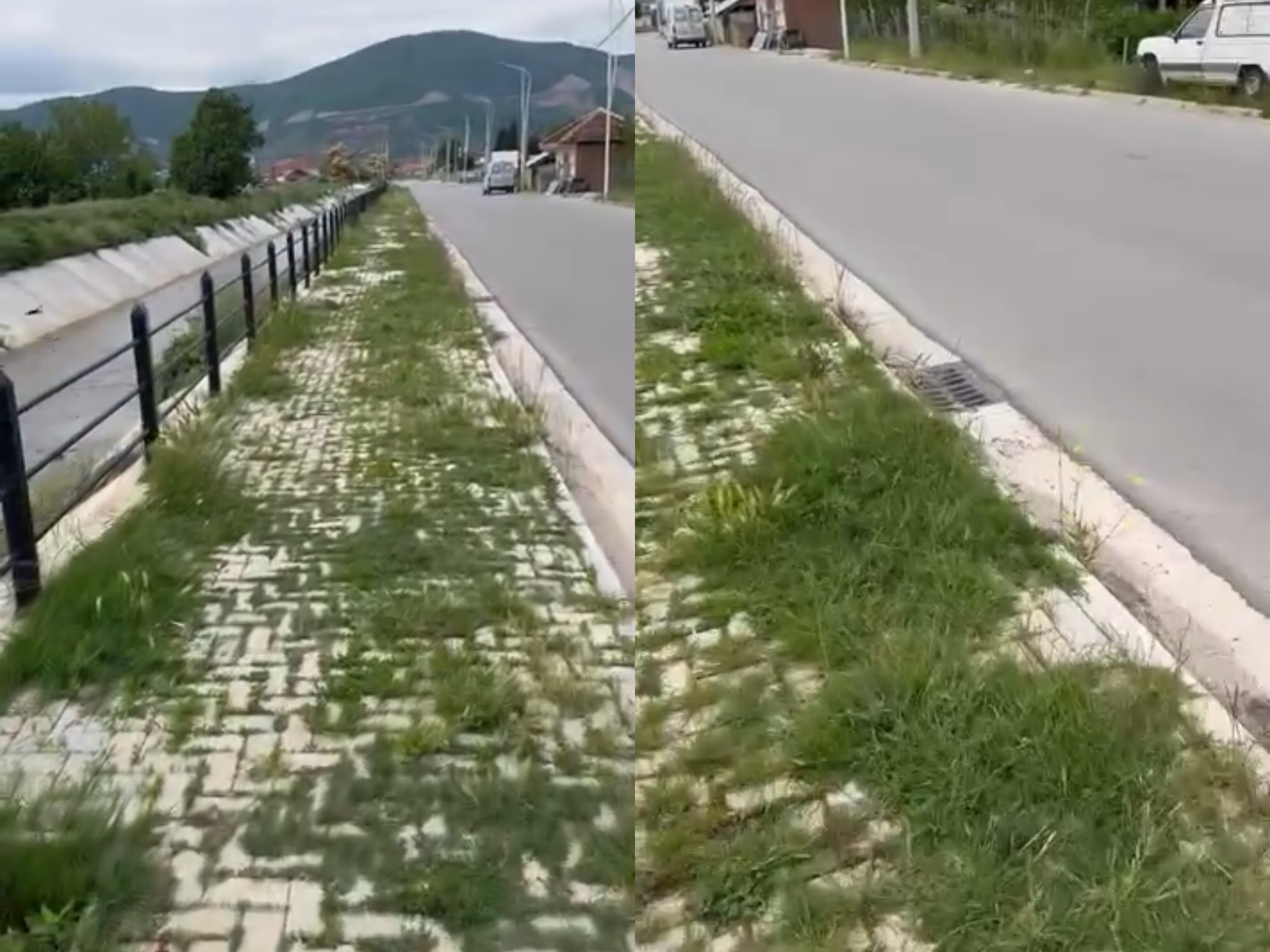 Trotuari në Buçimas mbulohet nga bari vetëm një vit pas shtrimit