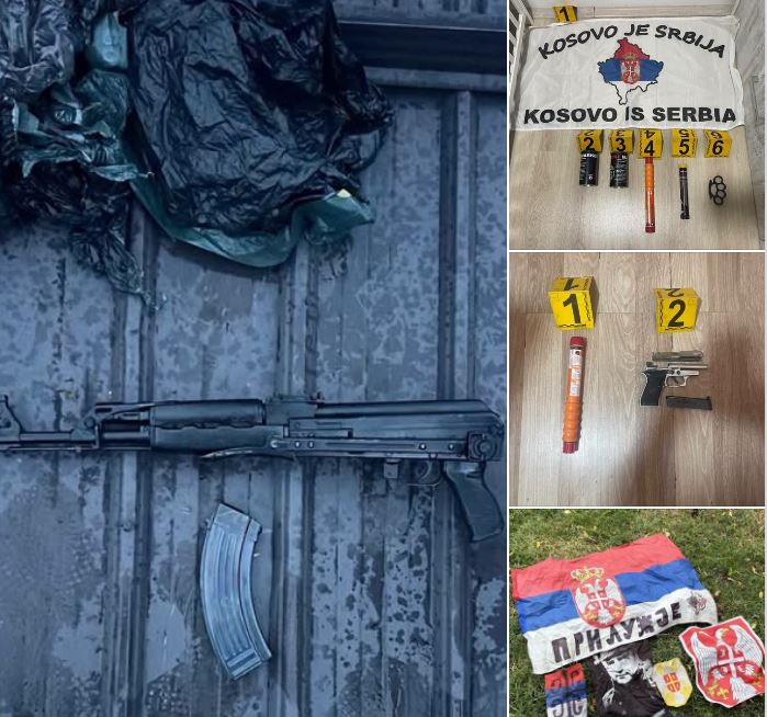Policia bastis tri lokacione në Leposaviq dhe Vushtrri, sekuestron armë dhe flamur me mbishkrimin “Kosovo je Serbia”