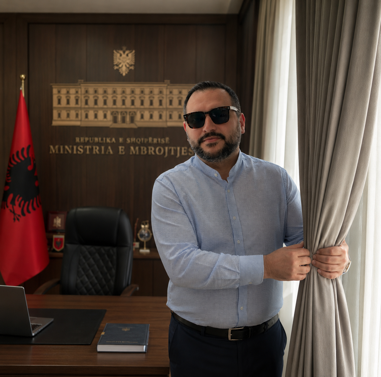 Ministri i Mbrojtjes Ermal Nufi arredon zyrën  Ble perde të errëta për zyrën e tij e të sekretares