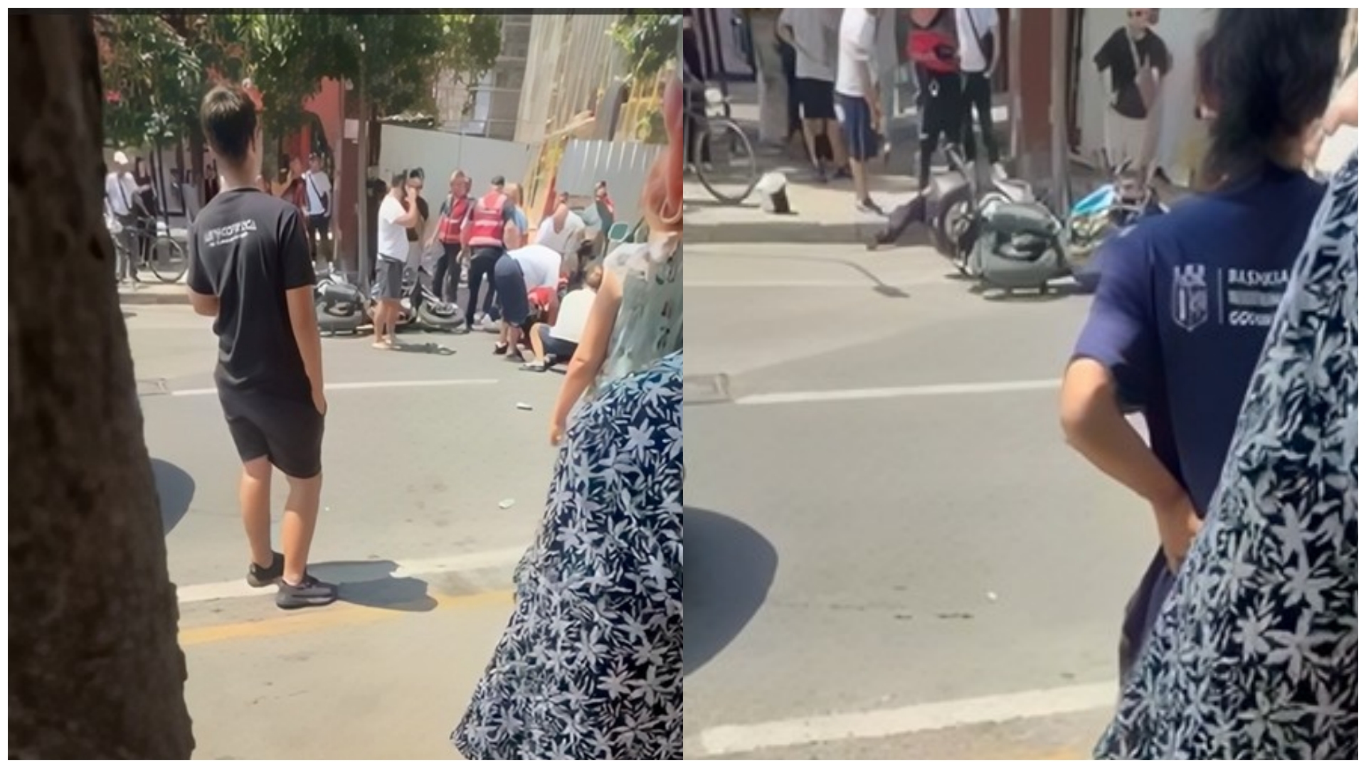 Makina përplas motomjetin e forcave  Shqiponja   qytetarët i japin ndihmën e parë dy efektivëve të plagosur