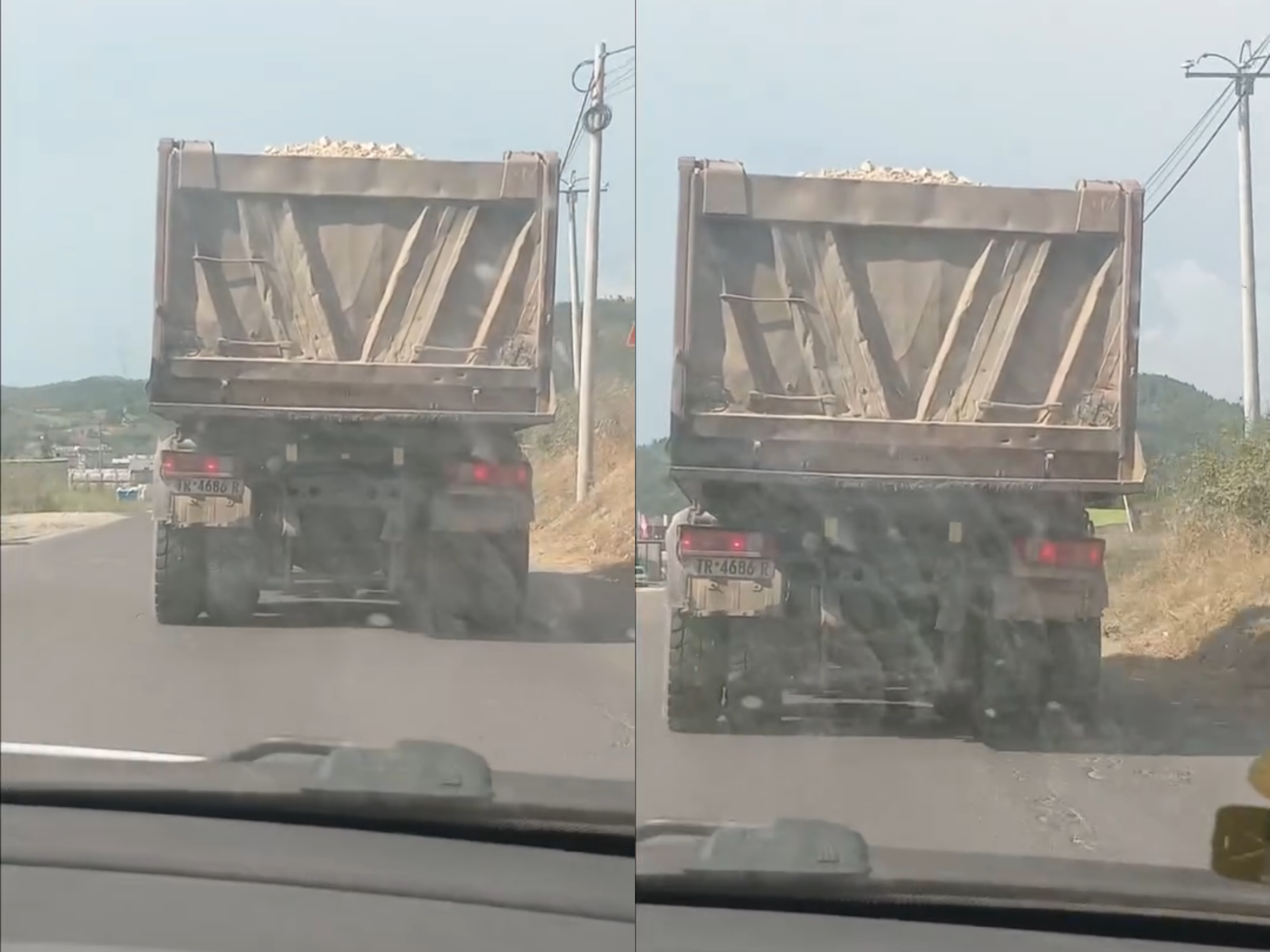 Kamioni në Ndroq ka  harruar  rrjetën e sigurisë  zhavorri mund të bjerë nga çasti në çast