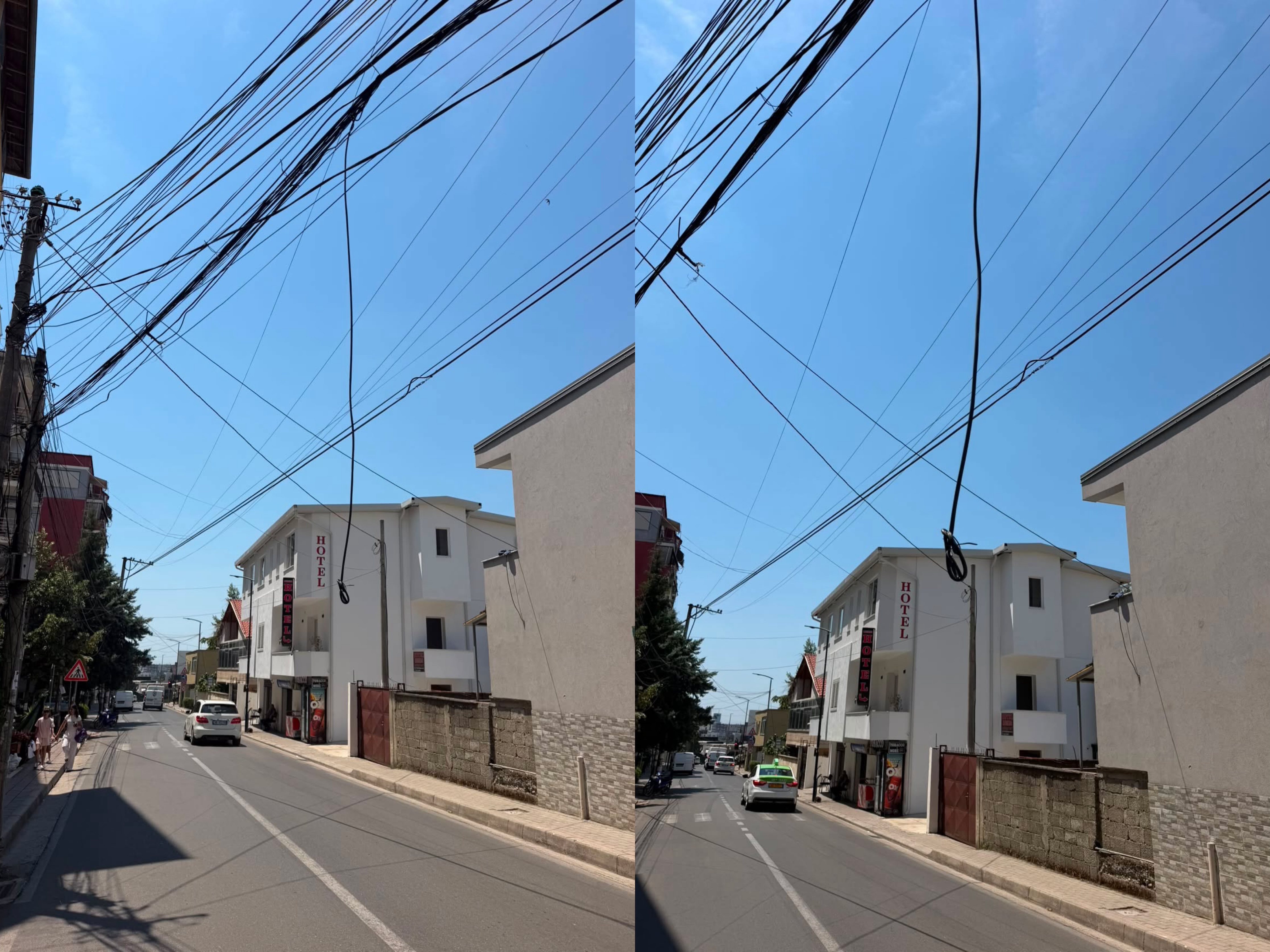 Kabllo elektrikë të varura në mes të rrugës  siguria e banorëve të Freskut në rrezik