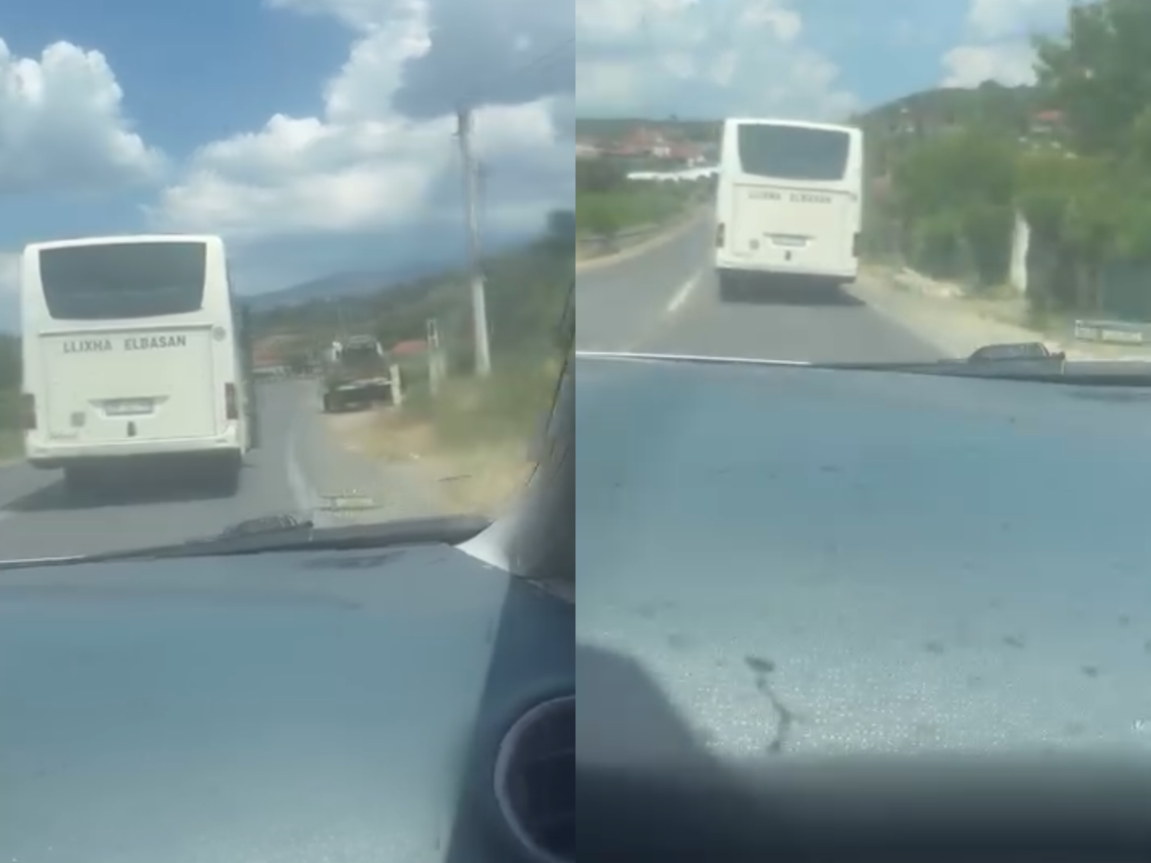 Autobusi Llixha Elbasan me derën hapur në ecje  shoferi me cigare në dorë 