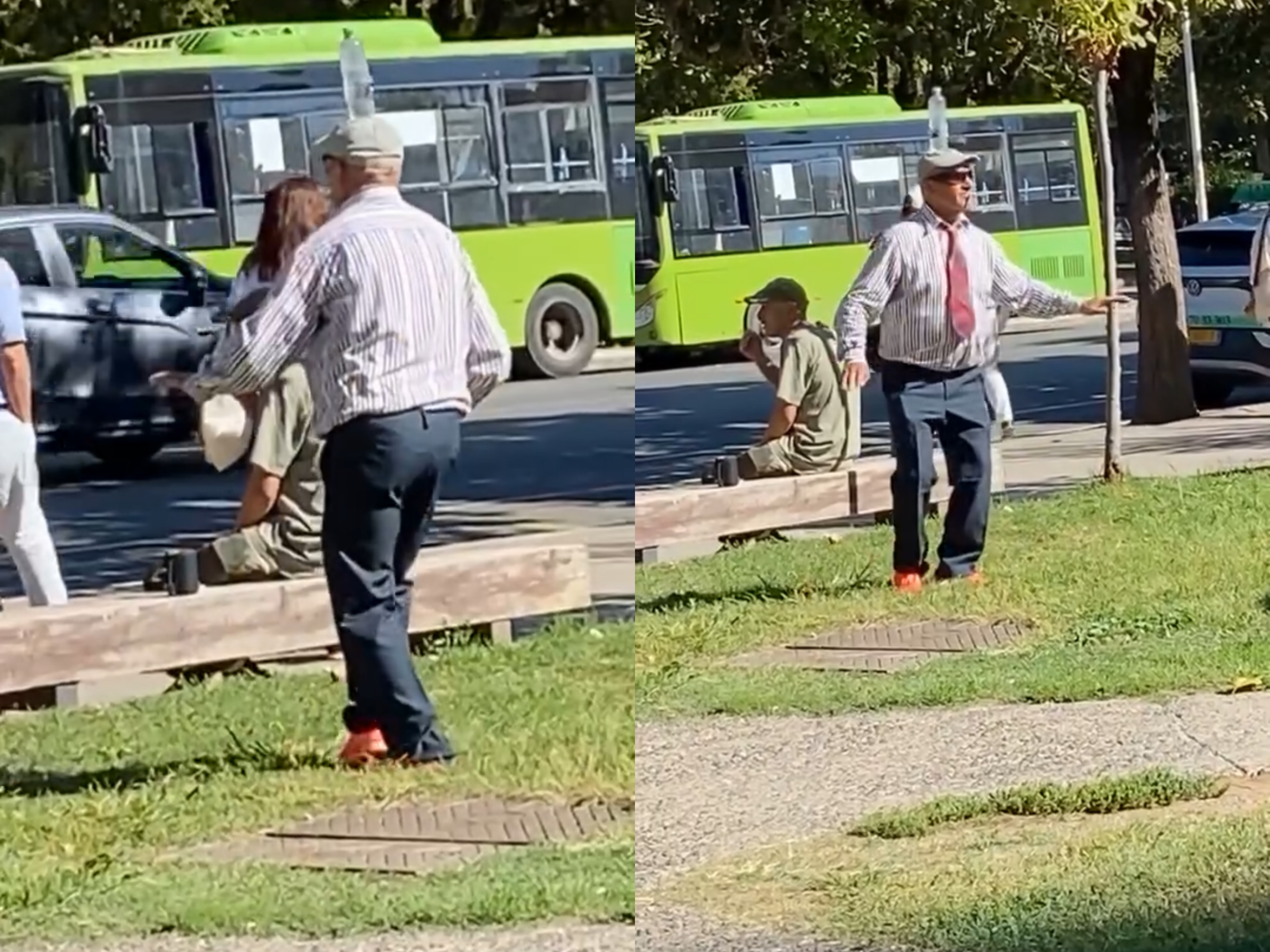 Me cigaren në gojë dhe shishen mbi kokë, i moshuari dhuron “show” te lulishtja