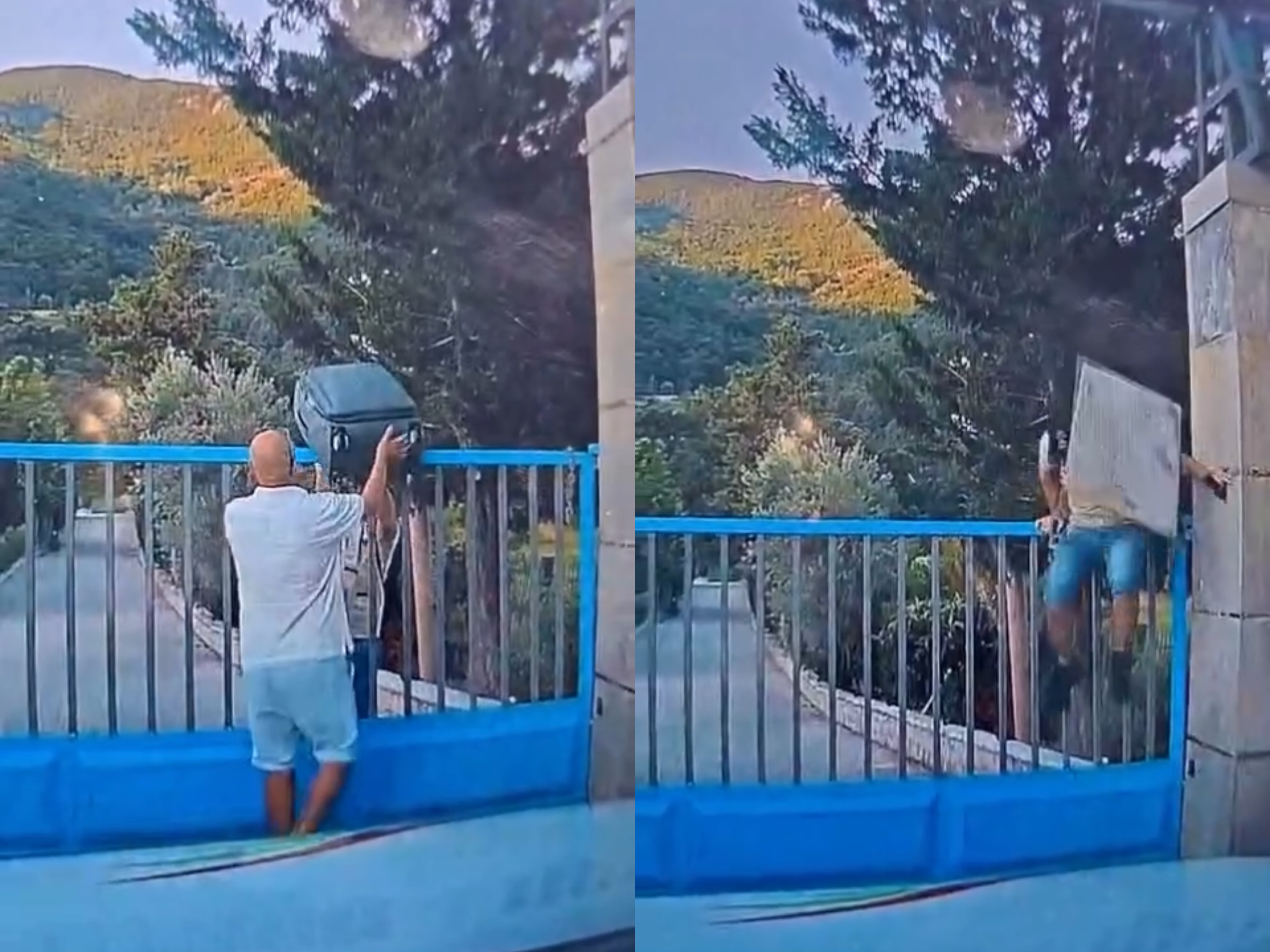 Turisti kalon portën për të ikur nga hoteli por i bie një pllakë betoni në kokë