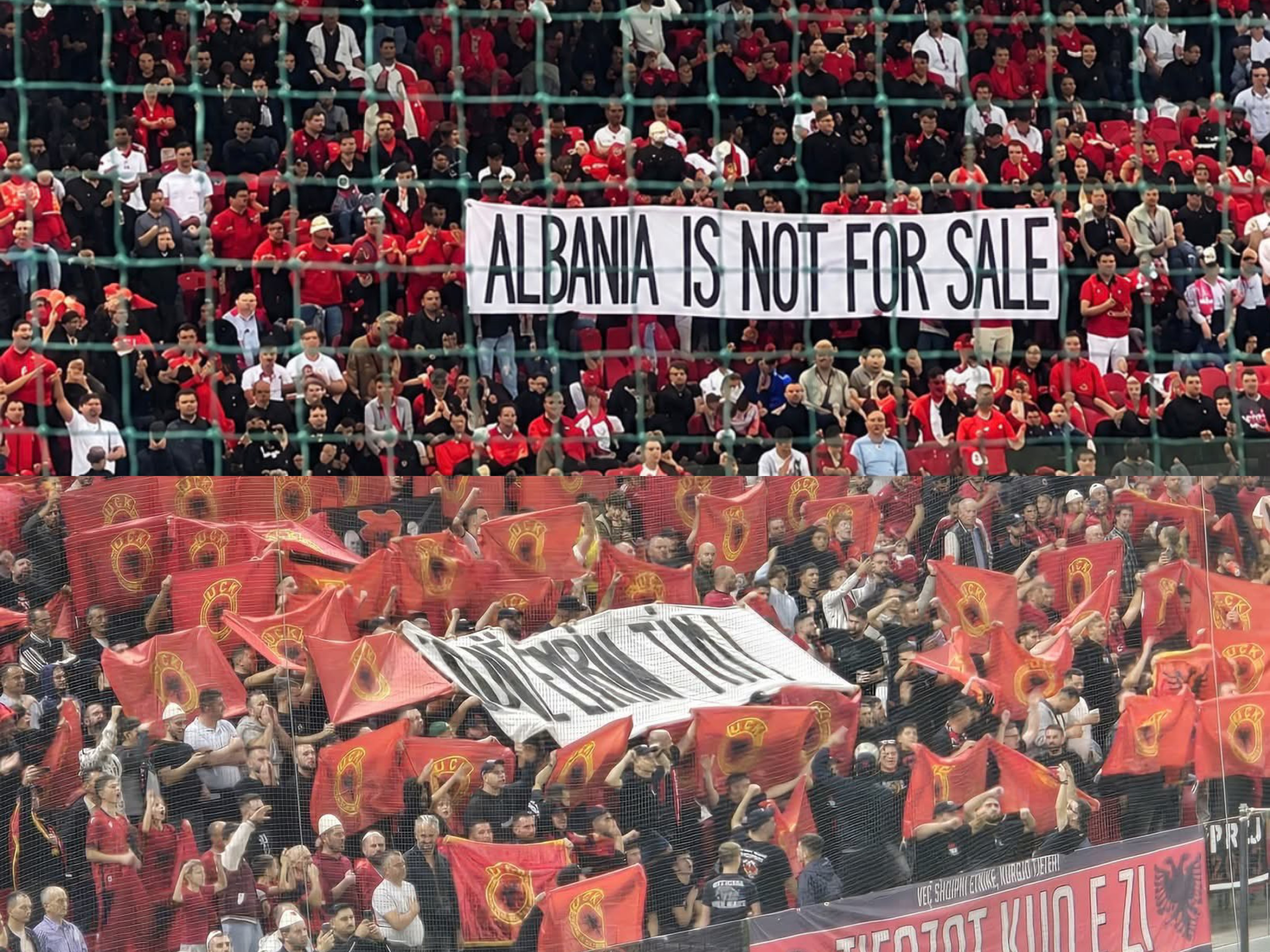  Shqipëria nuk është në shitje   dhe  Jo në emrin tim  bëhen pjesë e ndeshjes në stadium