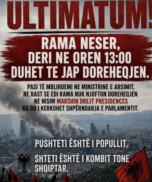 “Jep dorëheqjen deri nesër, ose ndryshe…”, studentët ultimatum ramës?