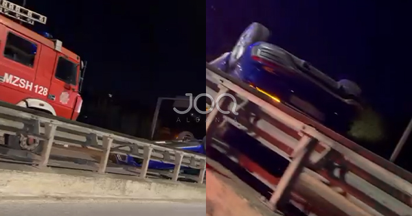 Përplasje e fortë mes 3 mjeteve në Durrës  Makina përfundon e përmbysur