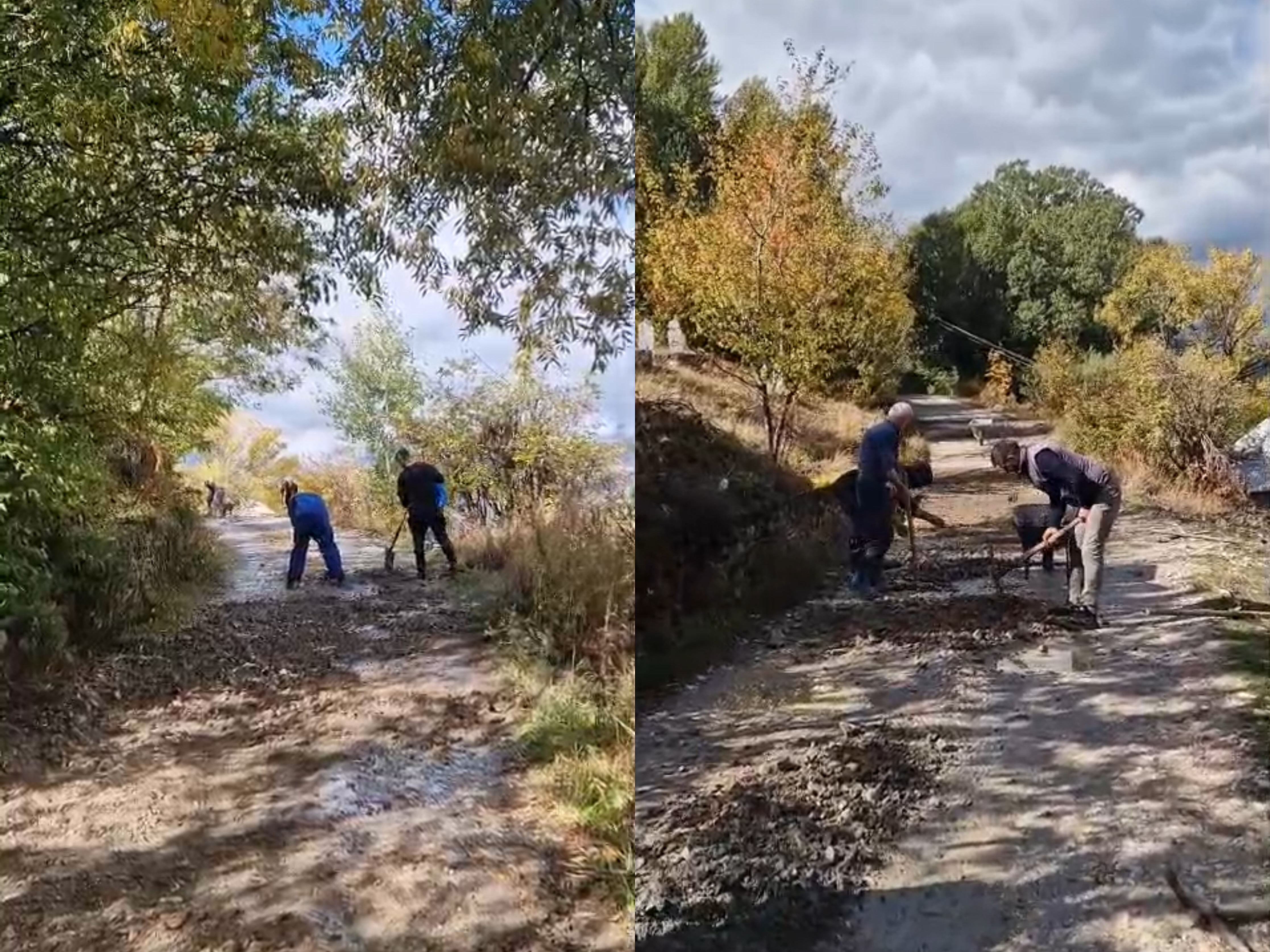 Banorët e Radomirës marrin lopatat në dorë, shtrojnë vetë rrugën dhe mbushin gropat